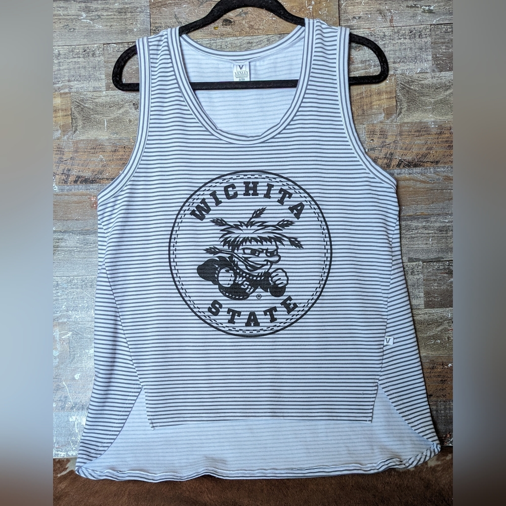WSU Venley Gray/White Stripe Hi/Lo Tank With WSU Logo